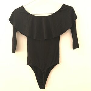 Aritzia Wilfred Womens XS Black Bodysuit 3/4 Sleeve Thong Jersey Stretch